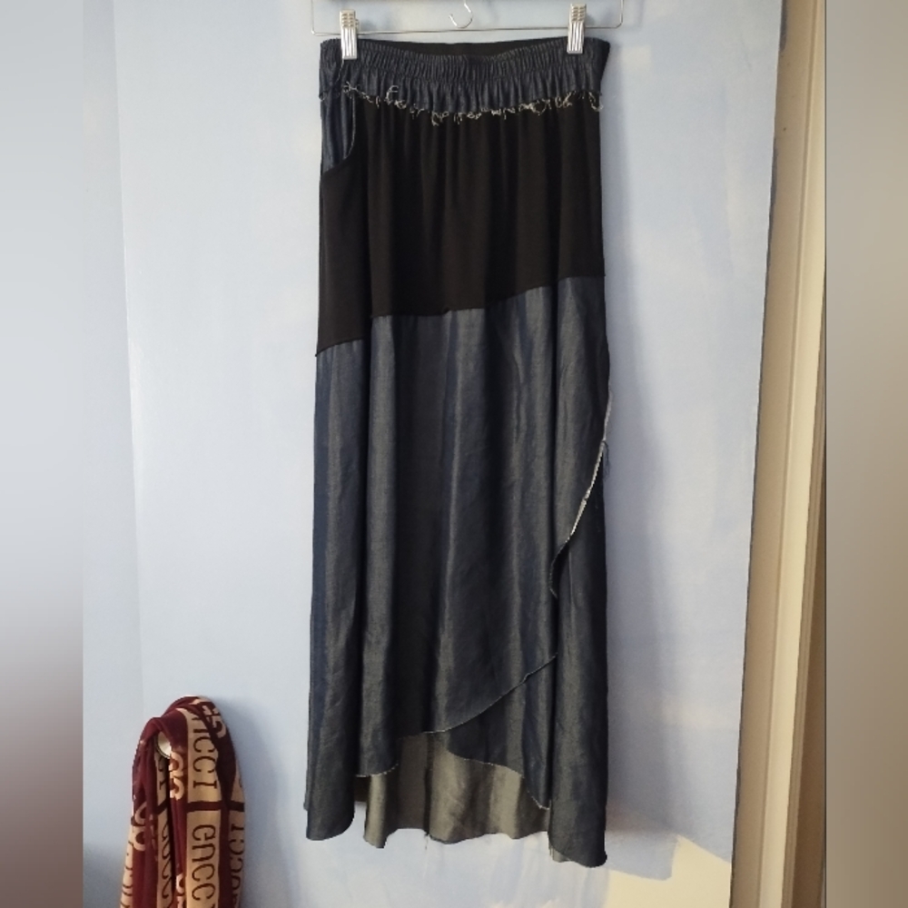 Coconuda Denim Pull On Contrast Panels Midi Skirt L